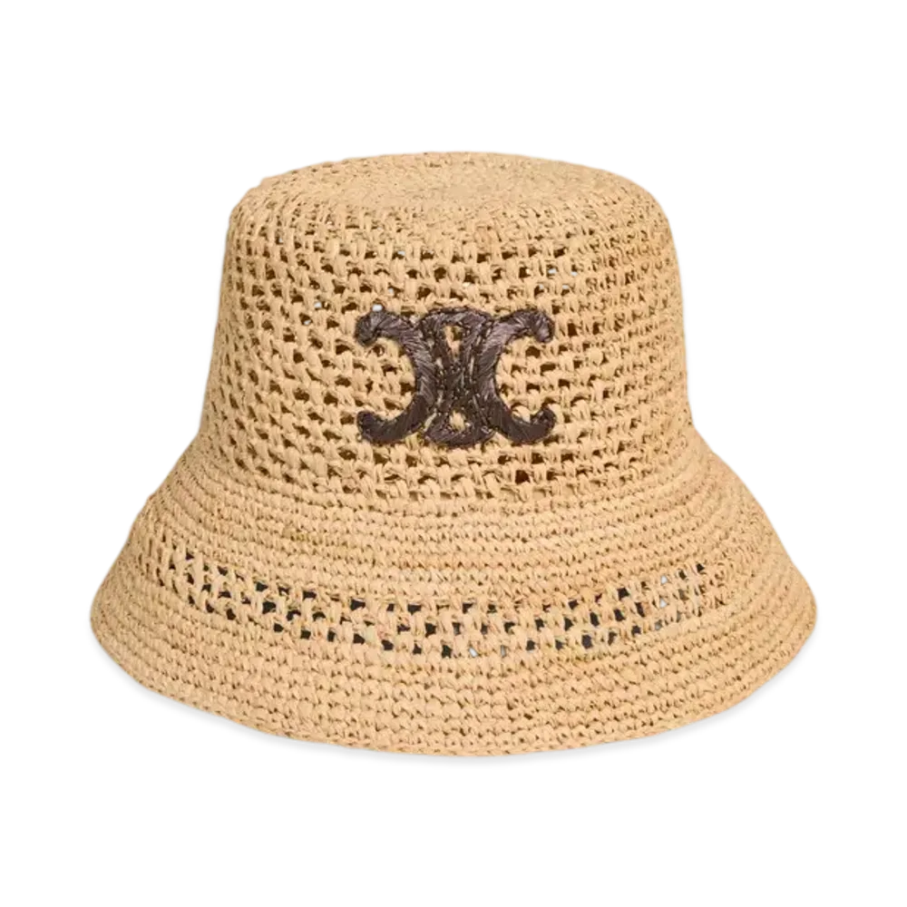 CELINE Triomphe Bucket Hat in Raffia "Natural"