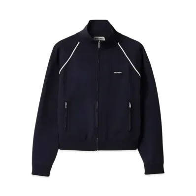MIUMIU Women's Technical Yarn Zipper Cardigan "Navy/White"
