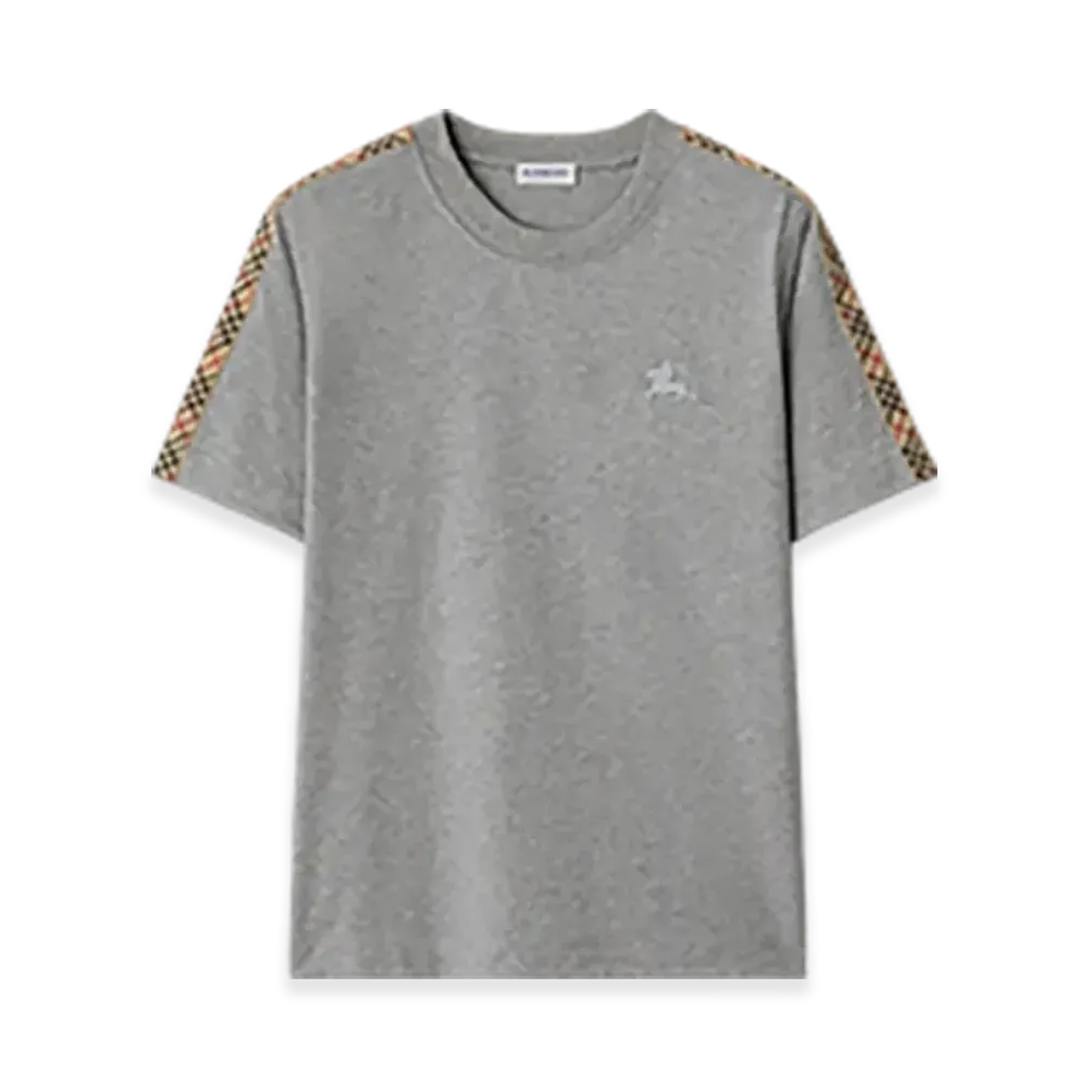 Burberry Check Trim Cotton T-shirt "Pale Grey Melange"