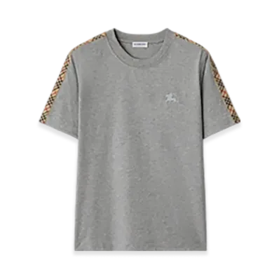 Burberry Check Trim Cotton T-shirt "Pale Grey Melange"