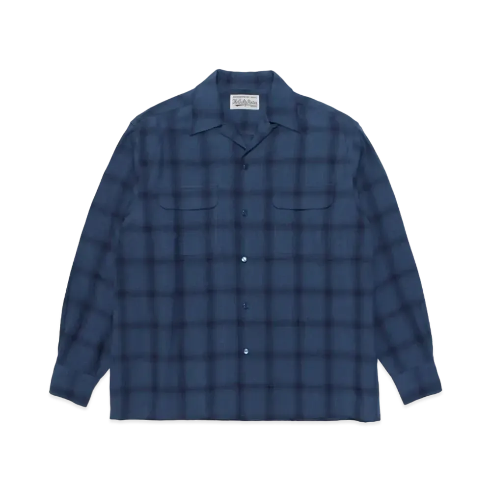 WACKO MARIA CHECK OPEN COLLAR SHIRT "Navy"