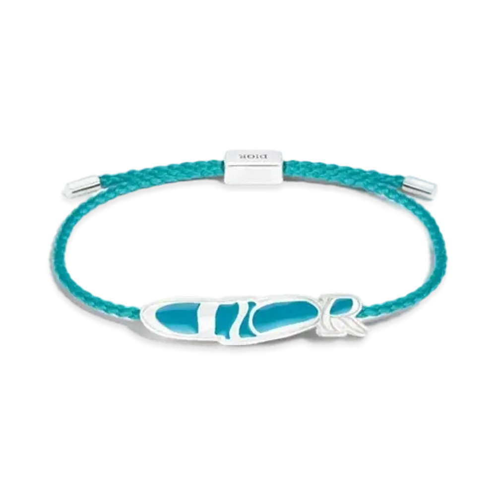 Dior x LEWIS HAMILTON Bracelet Palladium Finish Brass and Cord Resin "Turquoise Blue"
