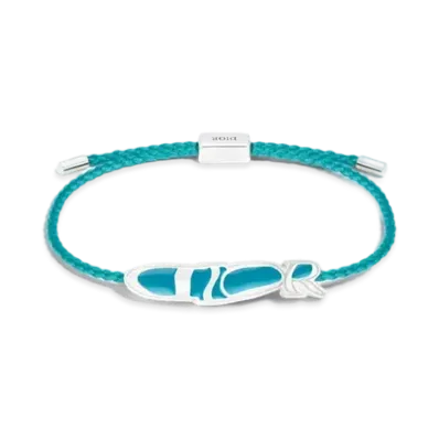 Dior x LEWIS HAMILTON Bracelet Palladium Finish Brass and Cord Resin "Turquoise Blue"