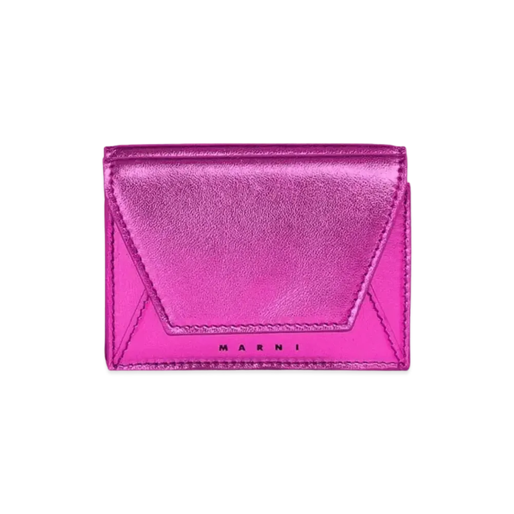 Marni Pink Metallic Nappa Leather Tri-Fold Wallet "Cassis"