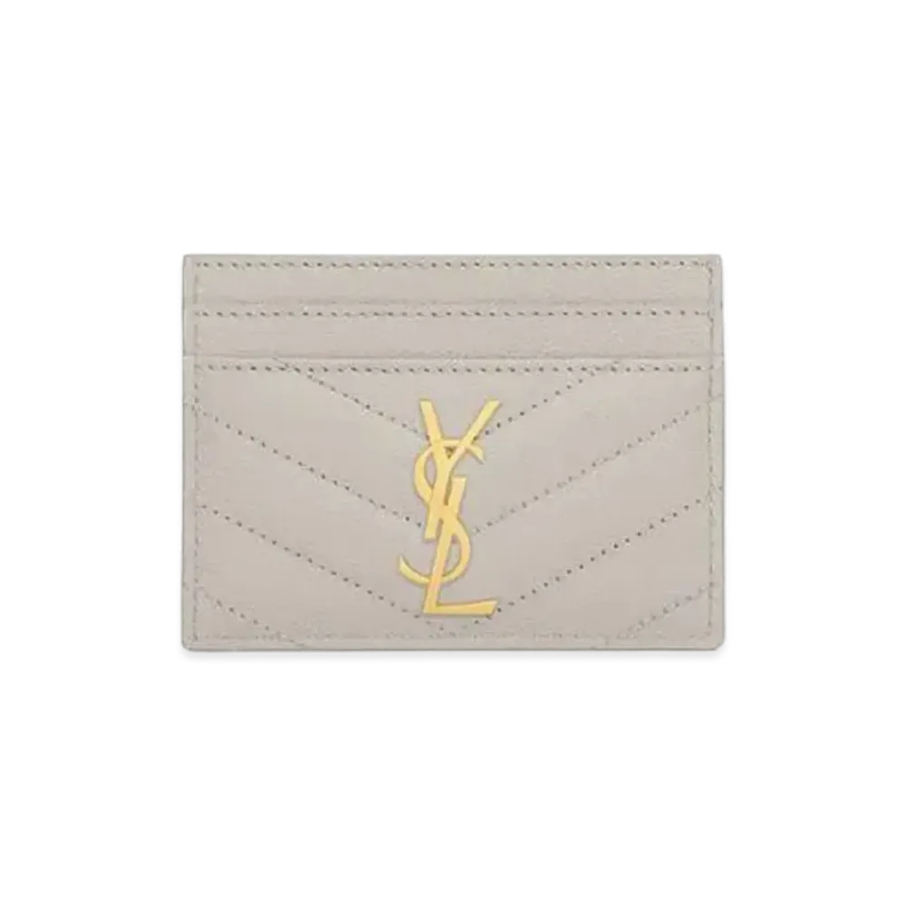 Saint Laurent Monogram Card Case In Grain De Poudre Embossed Leather "Vintage White"