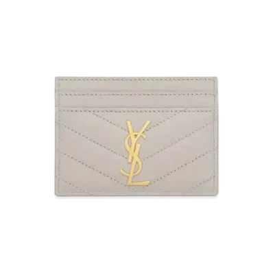 Saint Laurent Monogram Card Case In Grain De Poudre Embossed Leather "Vintage White"