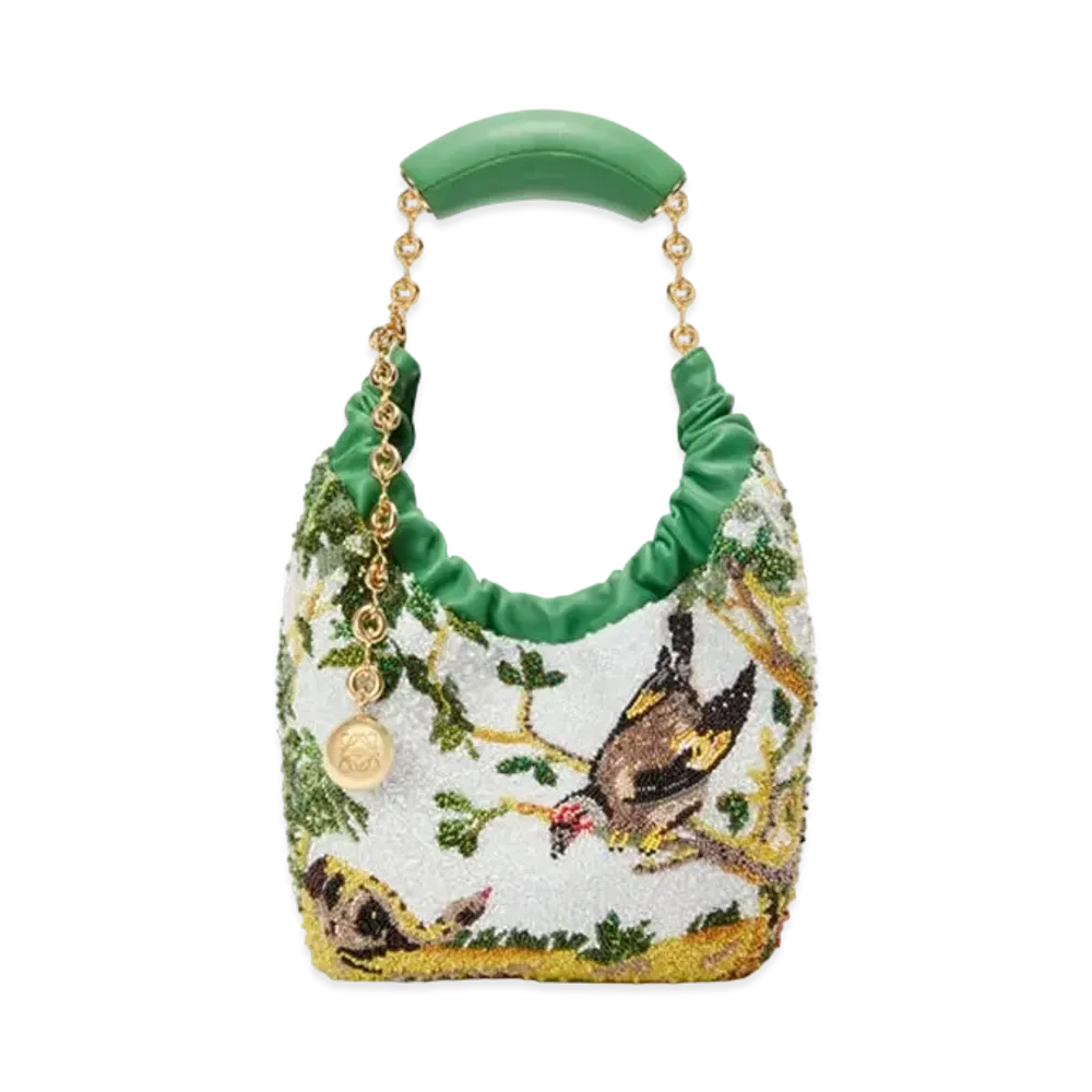 LOEWE Mini Squeeze Bag in Beaded Leather "Green"