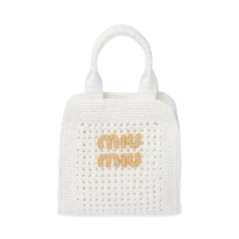 MIUMIU Raffia-Effect Crochet Fabric Tote Bag "White/Beige"
