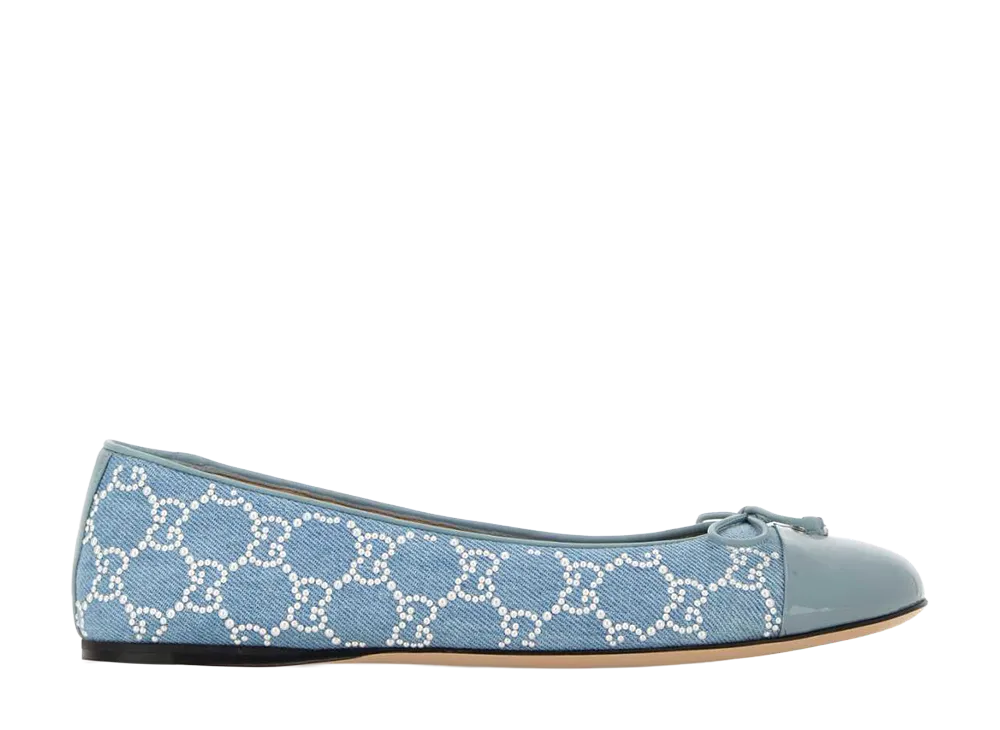 GUCCI Women's Embellished Denim Ballerinas "Light Blue"