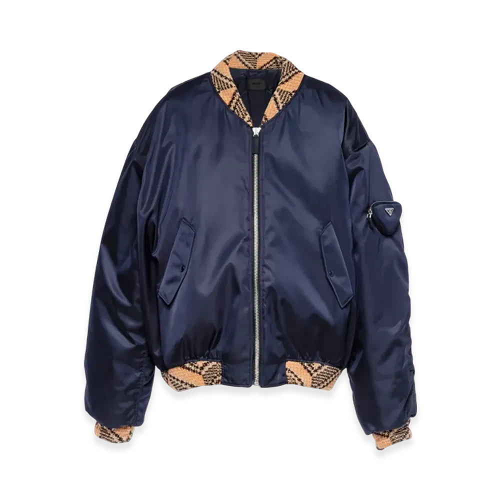 PRADA Oversized Re-Nylon and Knit Bomber Jacket "Navy"