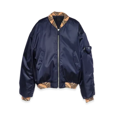 PRADA Oversized Re-Nylon and Knit Bomber Jacket "Navy"