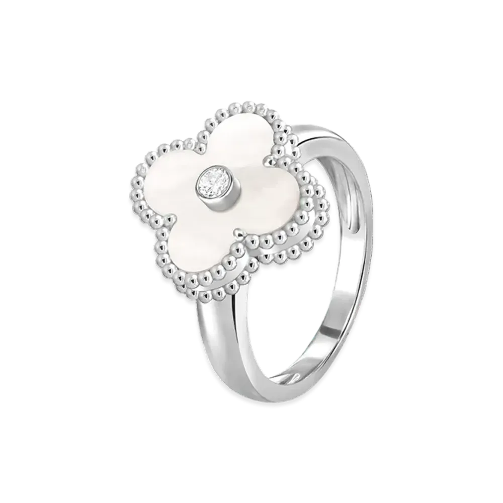 Van Cleef & Arpels Vintage Alhambra ring "18K White gold/Diamond/Mother-of-pearl"