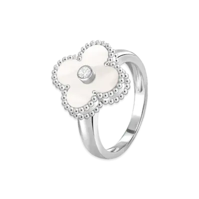 Van Cleef & Arpels Vintage Alhambra ring "18K White gold/Diamond/Mother-of-pearl"