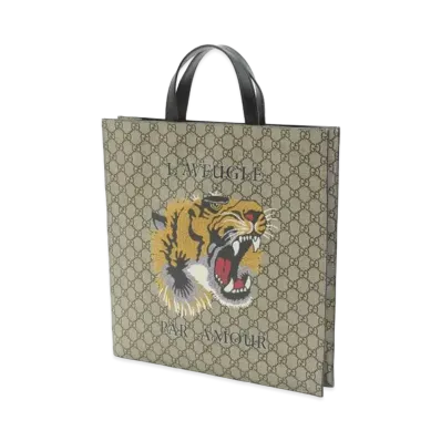 GUCCI Tiger Print Soft GG Supreme Tote Bag