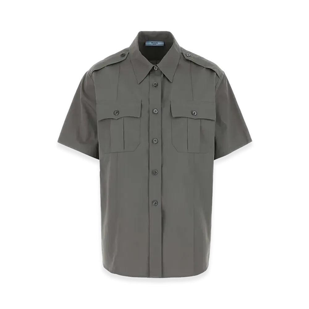 PRADA Women's Poplin Short Sleeve Shirt "Dark Gray"
