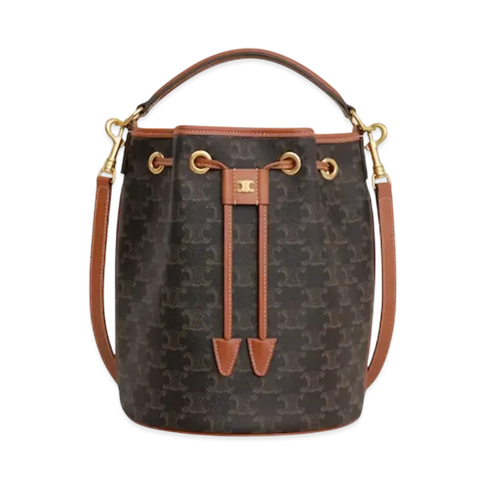 CELINE Clara Bag in Triomphe Canvas and Calfskin "Tan"
