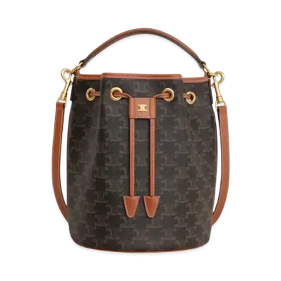 CELINE Clara Bag in Triomphe Canvas and Calfskin "Tan"