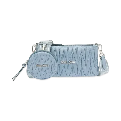 MIU MIU Materasse Shine Shoulder Bag "Light Blue"