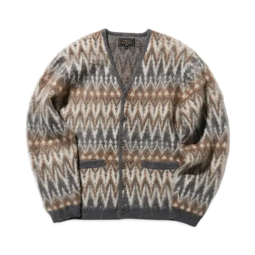 BEAMS Cardigan Double Jacquard Chevron Pattern "Gray"