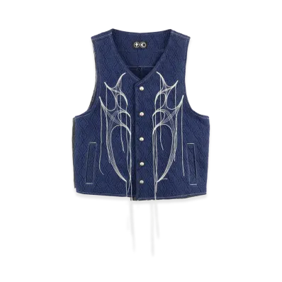THUG CLUB Tribal Tree Denim Vest "Blue"