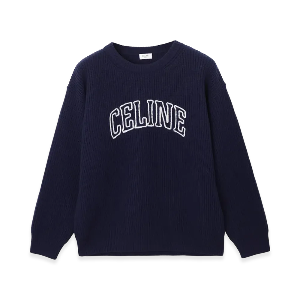 CELINE Pull Col Rond Brode "Navy"