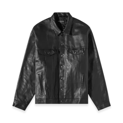 BALENCIAGA Buffalo Leather Padded Trucker Jacket "Black"