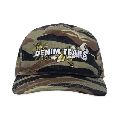 DENIM TEARS Floral Logo Trucker Hat "Camo Green"