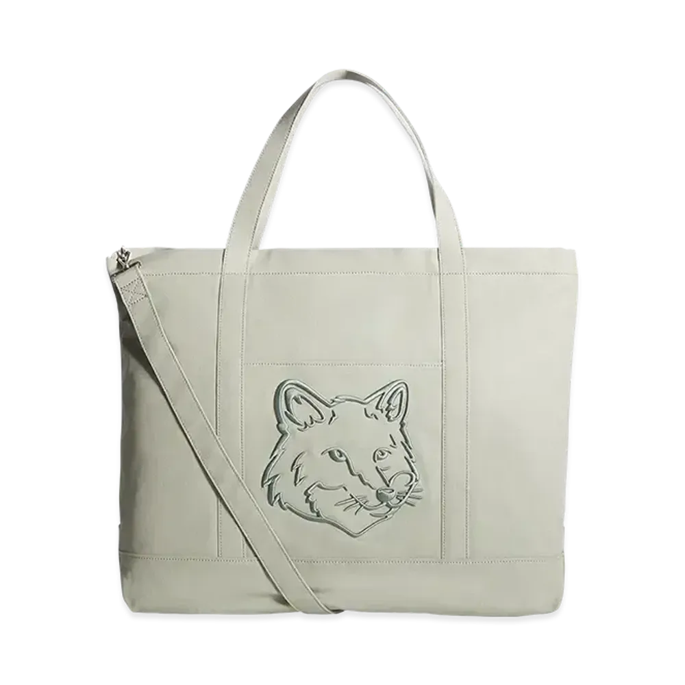 Maison Kitsune Fox Head XL Tote "Court Green"