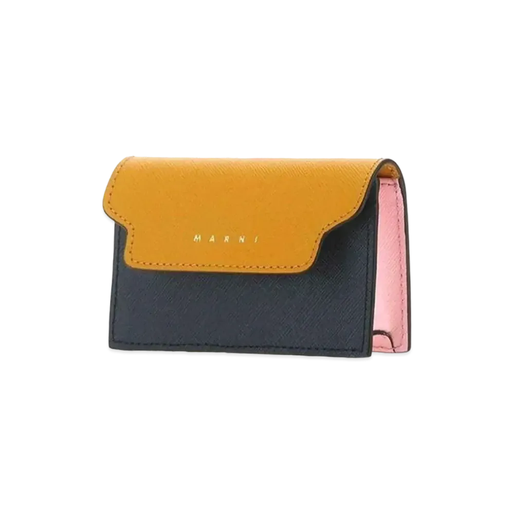 Marni Business Card Holder in Saffiano Calfskin "Orange/Pink/Blue"