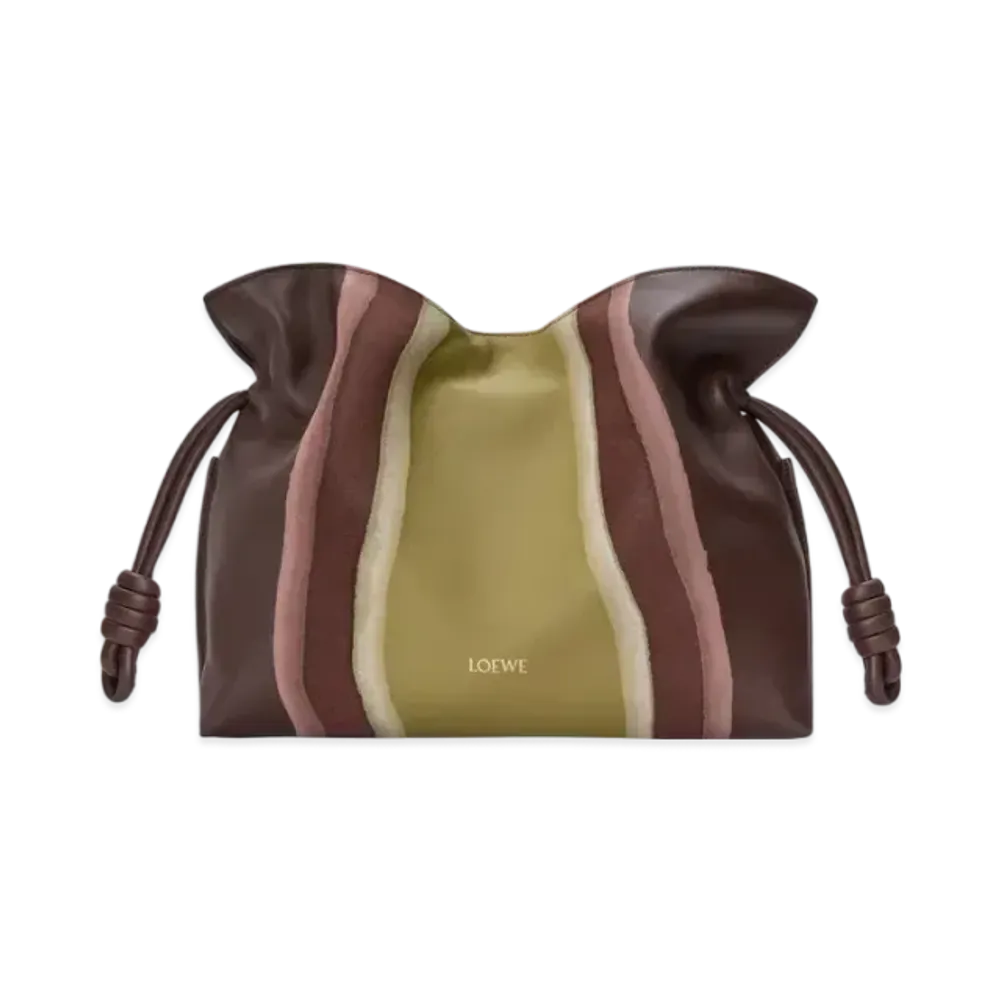 LOEWE Flamenco Clutch Landscape Medium "Chocolate/Light Moss"