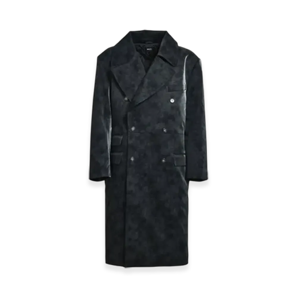 BREATH Faux Leather Double Breasted Coat "Black"