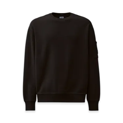 C.P. Company Brushed and Emerized Diagonal Fleece Crewneck Lens Sweatshirt "Black"