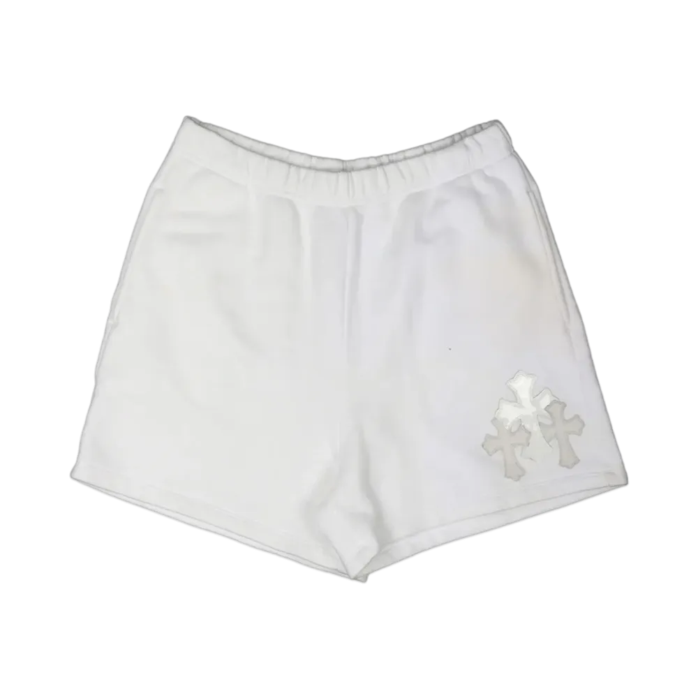 Chrome Hearts Leather Cemetery Cross Patch Sweat Shorts "White"
