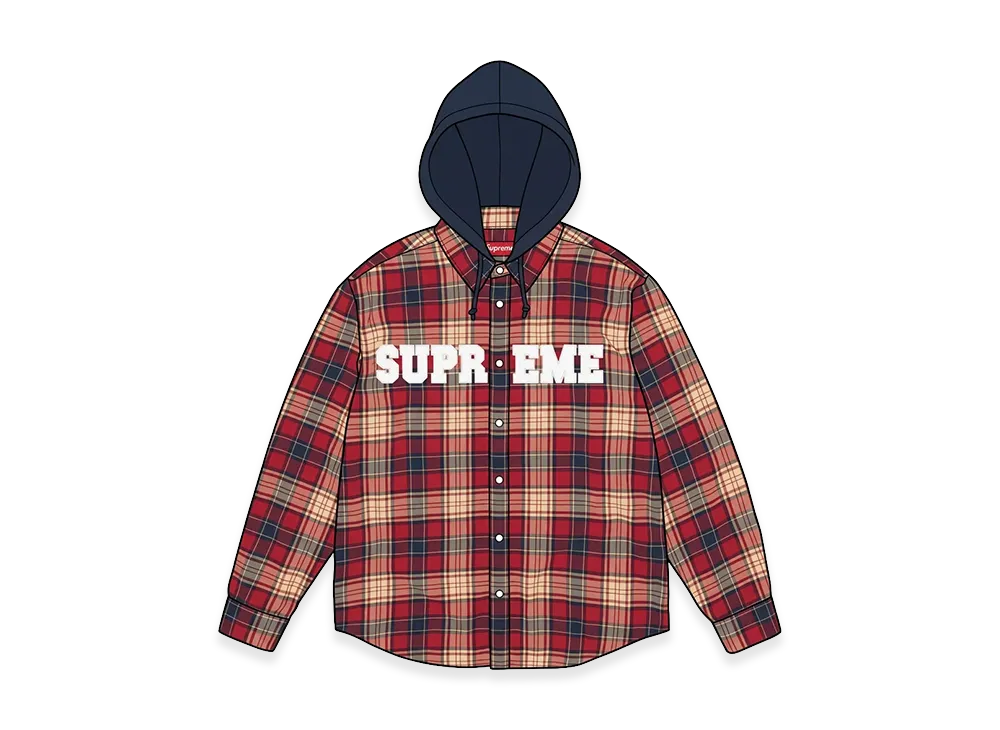 Supreme Appliqué Hooded Flannel Shirt "Red"