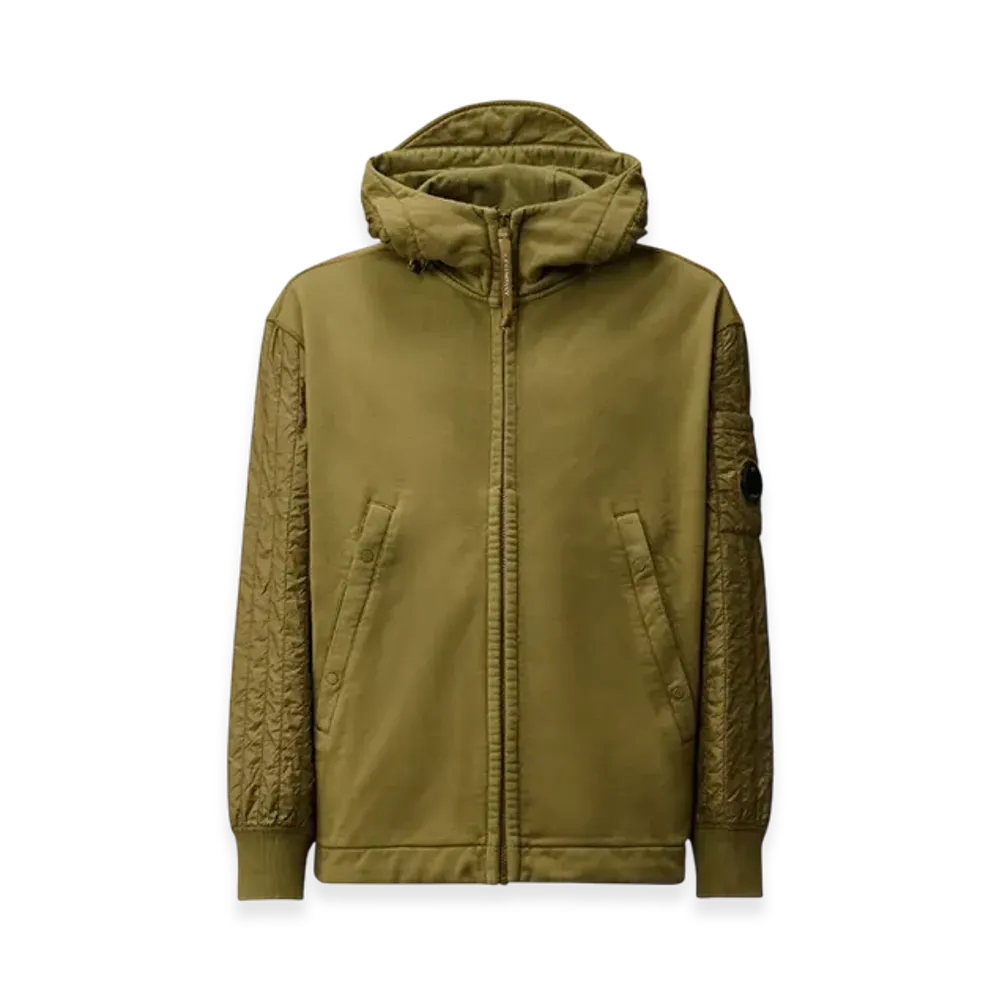 C.P. Company Diagonal Raised Fleece Mixed Full Zip Hooded Sweatshirt "Elmwood Green"