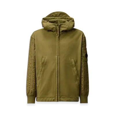 C.P. Company Diagonal Raised Fleece Mixed Full Zip Hooded Sweatshirt "Elmwood Green"