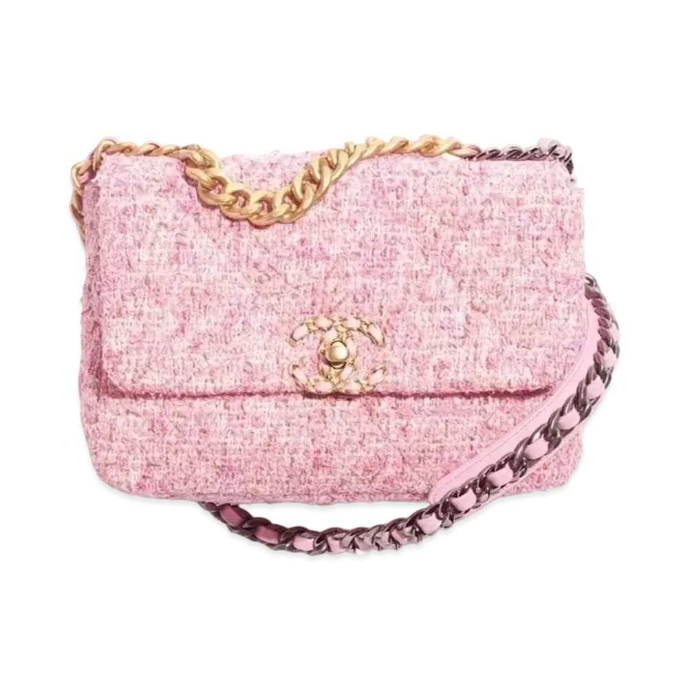 CHANEL 19 Handbag Cotton Tweed "Pink/Ecru"
