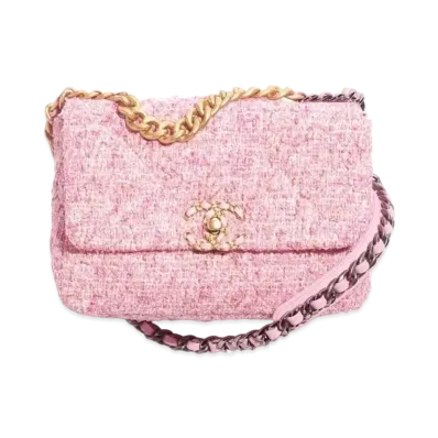 CHANEL 19 Handbag Cotton Tweed "Pink/Ecru"