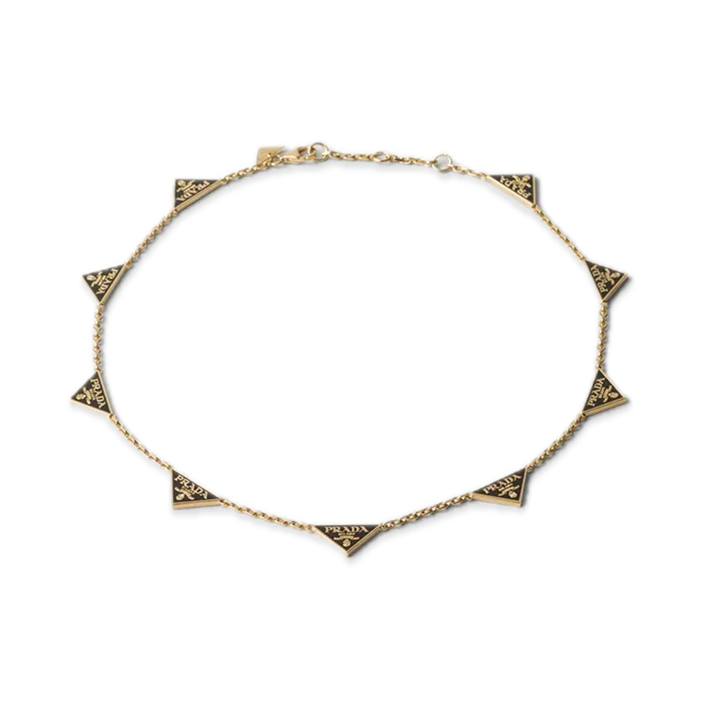 PRADA Enamel Metal Necklace "Black/Gold"