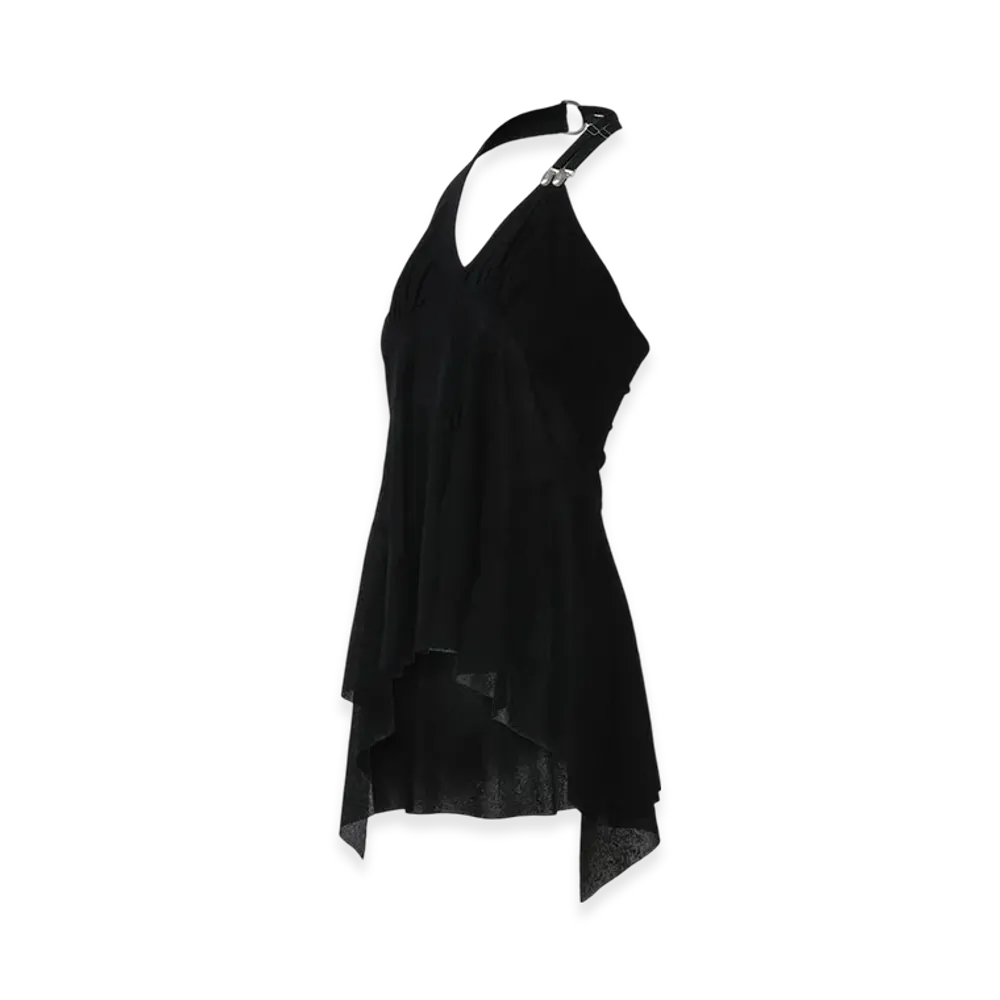 THEREDTHREAD S Clip Halter Tops Flare "Black"