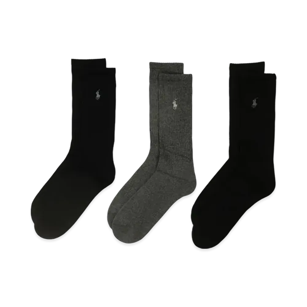 Polo Ralph Lauren 3 Pack Rib Cushioned Foot Crew Socks "Mix"