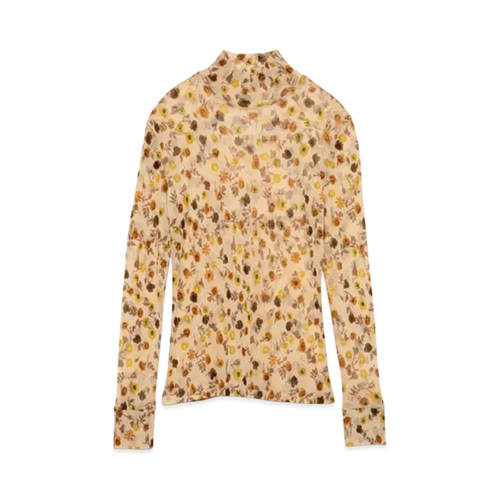 FUMIKA UCHIDA Flower Printed Tulle High-neck Top "Ecru"