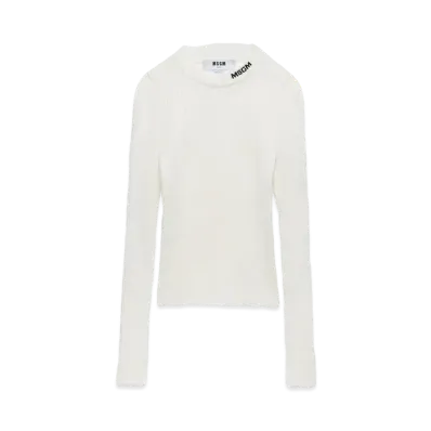 MSGM Stretch Ribbed Viscose Sweater "White"