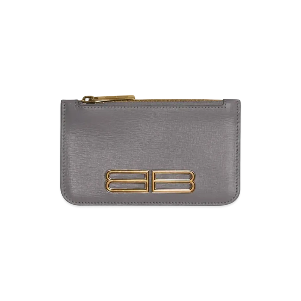 BALENCIAGA Gossip Long Coin And Card Holder In Stripe Embossed Calfskin "Dark Gray"