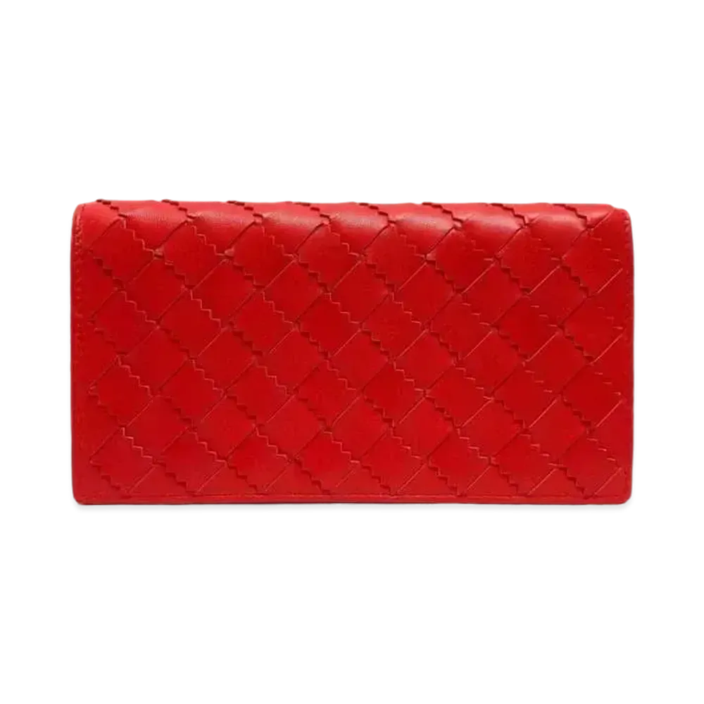 Bottega Veneta Intrecciato Lambskin Calfskin Flap Wallet "Red"