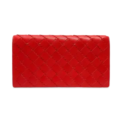 Bottega Veneta Intrecciato Lambskin Calfskin Flap Wallet "Red"