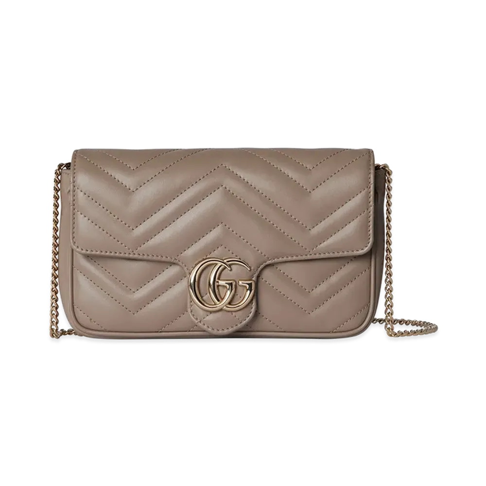 GUCCI Women's Antiqued Pink Leather Mini GG Marmont Clutch "Neutrals"