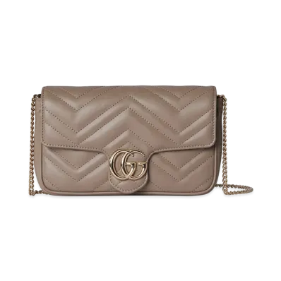 GUCCI Women's Antiqued Pink Leather Mini GG Marmont Clutch "Neutrals"