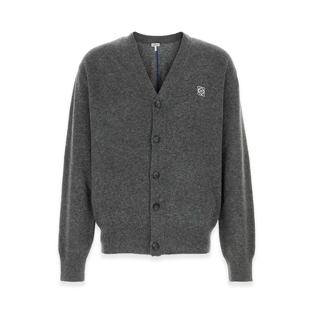 LOEWE Dark Grey Stretch Wool Blend Cardigan "Grey"