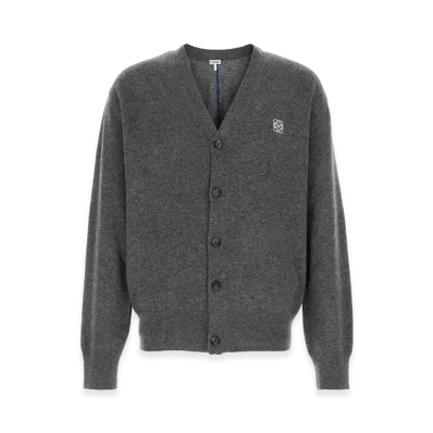 LOEWE Dark Grey Stretch Wool Blend Cardigan "Grey"